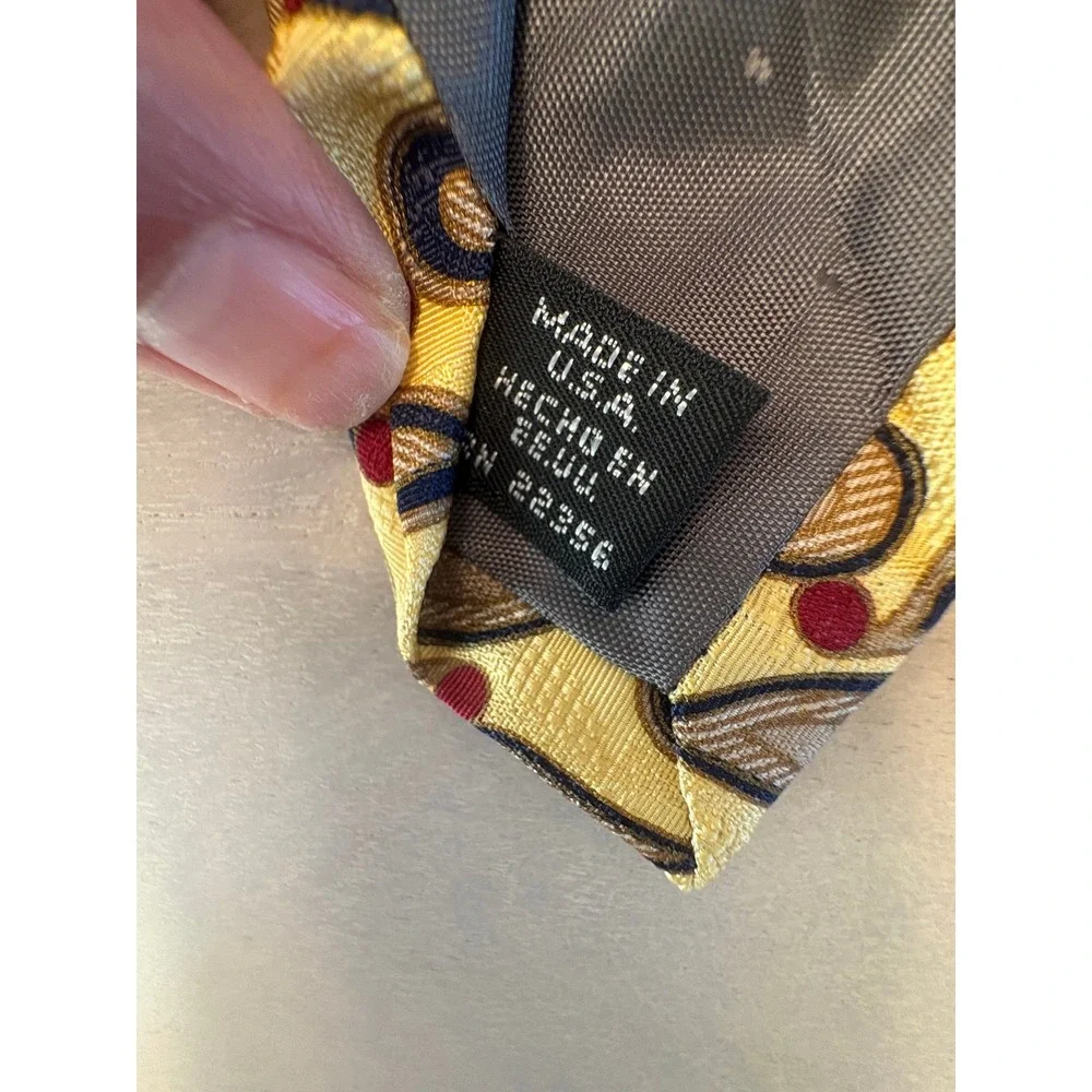 ALBERT NIPON Silk Neck Tie Yellow Red  Foulard Made in U.S.A